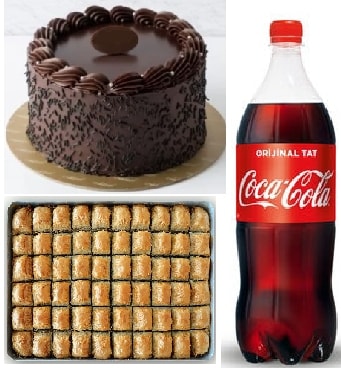 4-5 Kişilik Klasik Çikolatalı Pasta + Baklava + Cola Fırsatı Trabzon pasta