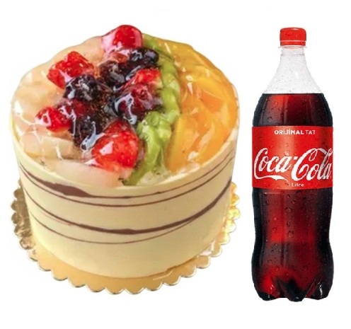 4 ile 6 kişilik karışık mevsim meyveli yaş pasta 1 lt cola usta ellerden çıkan şık sunum. Trabzon pasta