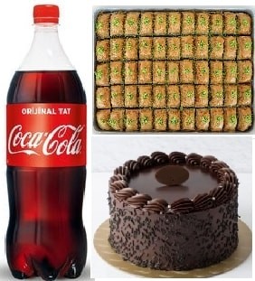 Taze Çikolatalı Yaş Pasta 1 kg Antep Fıstıklı Baklava ve Cola Set Trabzon pasta